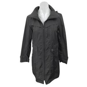 Cole Haan Black Long Sleeve Zip Hooded Packable Trench Coat Rain Jacket Size S
